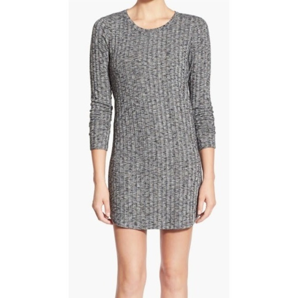 Everly Grey Ribbed Long Sleeve Mini Dress with Pockets Size‎ Medium F76